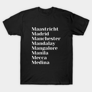 Cities starting with the letter, M, Pin, Mug, Mask, Pin, T-Shirt